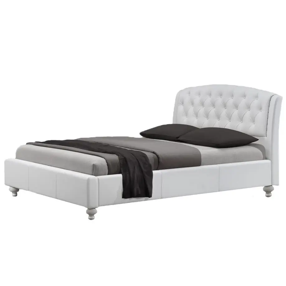 Light luxury European design Bedroom furniture white pu leather bed