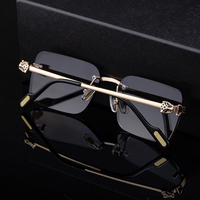 Lunettes de soleil photochromiques UV400 Partagas tendance avec logo personnalisé, monture sans bords, verres taillés diamant et tête de léopard pour hommes
