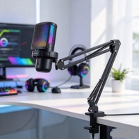 Microphone à condensateur RGB pour ordinateur de bureau, microphone USB pour streaming avec support pour jeux, podcasts et enregistrement vocal pour PC et smartphone