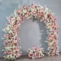 Gapura Bunga Buatan Warna Pastel Ungu Biru Pink Mawar Hydrangea untuk Dekorasi Latar Belakang & Pintu Masuk Pernikahan
