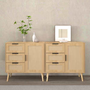 Modern Rattan Wood Dresser <b>Storage</b> Cabinet Sideboard <b>For</b> Bedroom Living Room Entryway Hallway - Product Image 4