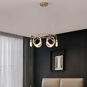 New Style Creative Personality Circle <b>Chandelier</b> Dining Room Acrylic Rings Golden Pendant <b>Light</b> - Product Image 6