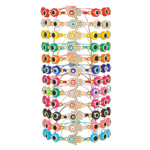 Colorful Woven <b>Bracelet</b> Set Alloy Rhinestone Palm Evil Eye Design Unisex Fashion <b>Beaded</b> <b>Bracelets</b> - Product Image 1