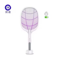 JZ Raquette Tue-Mouche 2-en-1 et Lampe LED, 3000V Haute Tension, Rechargeable, Anti-Parasites, Attrape-Moustiques, Lampe Anti-Moustique, sur Batterie