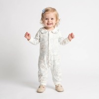 Ensemble Bébé Combinaison Barboteuse Coton Imprimé Animaux de la Forêt Col Peter Pan Manches Longues Boutons Pression Vente en Gros