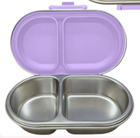 Boîte à goûter brevetée mignonne et étanche à 2 compartiments avec couvercle en acier inoxydable, sans BPA, approuvée Lfgb, fda