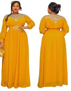 Robes pour femmes Robe en mousseline de soie Manches longues Kaftan <span class=keywords><strong>Boubou</strong></span> avec ceinture - Product Image 1