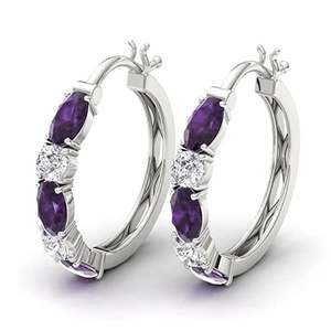 Orecchini a Cerchio E2204 con Zaffiro Blu e Diamanti, Oro Bianco, Gioielli Classici da Sposa per Donna, Taglio Brillante Rotondo, Colore G Naturale - Product Image 6