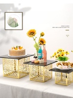 Équipement hôtelier en gros, support de présentation de buffet de desserts en acier inoxydable résistant à la chaleur, or/argent, ensemble de supports à gâteaux de mariage, rehausseur