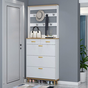 Rastrillo de zapatos delgado <span class=keywords><strong>y</strong></span> <span class=keywords><strong>estrecho</strong></span> multicapa, armario de almacenamiento con tapa de madera, <span class=keywords><strong>alto</strong></span>, organizador de entrada para el hogar - Product Image 6