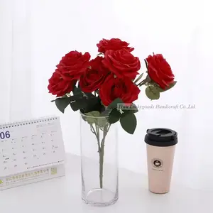 LFR081 Großhandel günstiger Preis rote Farbe Seide Rose Blumen Hochzeitsträuße künstlicher Blumenstrauß