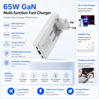 Cargador de Viaje Portátil Ultrafino GaN de Carga Rápida de 65 W con Puertos PD 3.0 y SCP 2 Tipo C y USB-A para Laptop