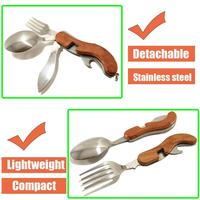 Vaisselle de Camping couteau, ustensiles en acier inoxydable, cuillère fourchette service de couverts d'extérieur 4 en 1