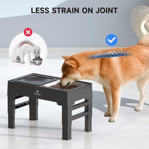 調節可能な4つの高さの上げられたスタンドこぼれのないステンレス鋼、スローフィーダーボウルと上げ犬のボウル用の水 - Product Image 3