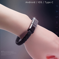 Bracelet en cuir tressé torsadé court de 20cm Câble de bracelet de données de charge USB PD pour iphone Type c / Micro câble de bracelet