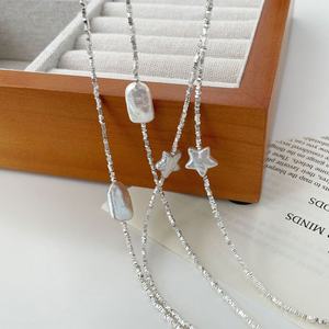 Collier en argent S925 haut de gamme Wenchi, design étoile, perle baroque, argent écrasé, pendentif de mode printemps/été pour clavicule - Product Image 1