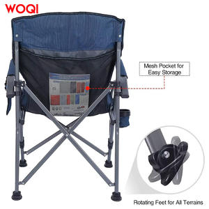 Chaise de camping pliable en aluminium Woqi Outdoor avec porte-gobelet et poches latérales, tissu Oxford bleu marine, chaise de jardin - Product Image 4