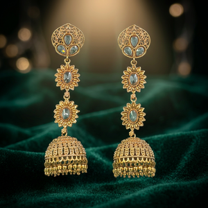 Mayoristas de Joyería Artificial en India, Jhumki Antiguos con Baño de Oro 233088 - Product Image 4