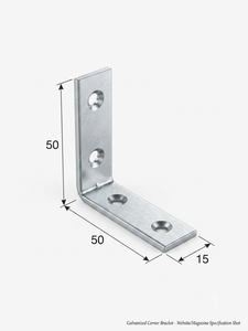 Support d'angle métallique personnalisé 50x50x15 en fer, revêtement zinc et peinture poudre, pour cadre de meuble, étagère ou table robuste - Product Image 2
