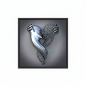 Modern Silver 3D Kissing Couple: Elegant Printed Canvas Artwork,<b>BLACK</b> <b>FRAMED</b> CANVAS - Product Image 2