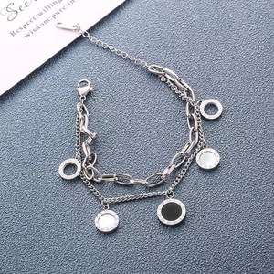 Bracelet en acier inoxydable noir et blanc avec chiffres romains, double bracelet en acier inoxydable pour femmes - Product Image 4