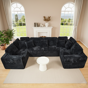 Sofá Seccional Modular Cuadrado de 135.5 Pulgadas, 6 Plazas, Chaise Longue, Diseño Reversible, Tapizado en Corduroy a Rayas, para Apartamento, Hotel/Villa - Product Image 1