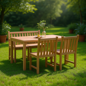 Ensemble de salle à manger en teck naturel 4 places, mobilier de jardin extérieur, bois massif lisse et poncé, style traditionnel - Product Image 2