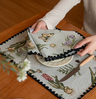 Napperon tapisserie tissé épais à motif botanique et insectes, personnalisé, avec bordure au crochet, motif papillon et floral, style vintage, pour la maison, l'hôtel, le café, OEM, marque, revendeurs