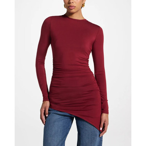 Hochwertiges Islamisches Bambus-Top für Damen, gerafftes Casual-Oberteil mit Rundhalsausschnitt, A-Linie, Sommer, Arabisch, asymmetrisches Top, schmal geschnitten, glatt - Product Image 4