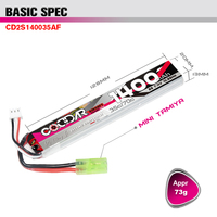 CODDAR 2S 1400MAH 7.4V 35C Mini Tamiya AirSoft AirGun Soft Bullet Gun Hunting RC LiPo Battery Pack High décharge Powerful Cell