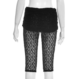 Viviblook D26PT007 Women Sexy Casual Skinny <b>Lace</b> Fold Waist Tight Cropped Pants Women's Shorts - Product Image 5