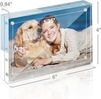 Cadre photo magnétique en acrylique, support aimanté double face pour photos 4x6, cadre transparent sans bordure, présentoir de bureau autoportant