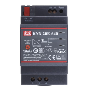 แหล่งจ่ายไฟ Mean Well KNX-20E-640 KNX/EIB 30V 640mA 19.2W แบบติดตั้งบนราง DIN พร้อมโช้คในตัว สำหรับระบบบ้านอัจฉริยะและอาคาร - Product Image 1