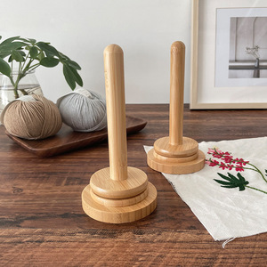 Wooden Yarn Holder <b>Desktop</b> Spool Stand 6.5x6.5x15.5cm Rotating Ball Winder Storage Rack Minimalist Style Craft Organizer - Product Image 1