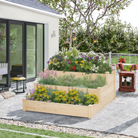 Kit de jardinière surélevée carrée en bois contemporain pour légumes, fruits, fleurs et plantes - Utilisation au sol en extérieur