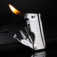 Briquet torche multifonctionnel à gaz butane, allume-cigare turbo en métal, boîte cadeau, gadget pour cigarettes et cigares