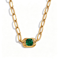Ensemble collier et bracelet en acier inoxydable plaqué or 18 carats avec zircon cubique vert émeraude, chaîne à maillons, bijoux vintage pour femmes, cadeau