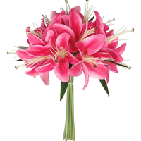 Lot de 6 fleurs artificielles en soie rose longue durée pour la décoration intérieure, les centres de table d'hôtel et le bureau, et fausses lys artificielles