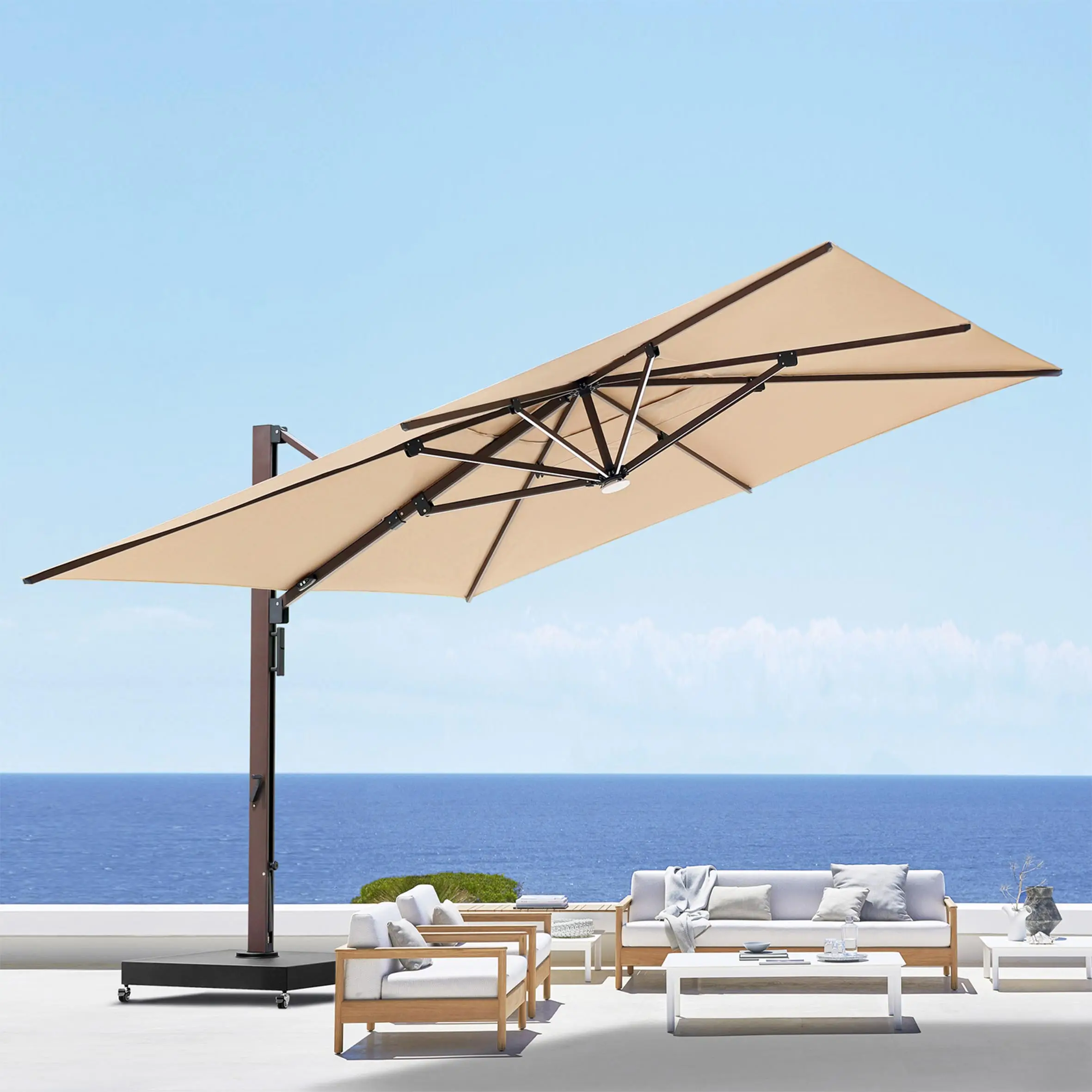 großhandel freitragende regenschirm solar regenschirm basis led sonnenschirme terrasse im freien garten gartenmöbel für draußen regenschirme natur