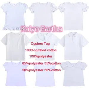 Custom girls blank custom t shirt kids baby girl summer top tees toddler tshirts puff sleeves white t shirts