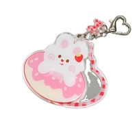 Porte-clés miroir de maquillage en acrylique personnalisé, motif dessin animé mignon, en plastique, pour filles