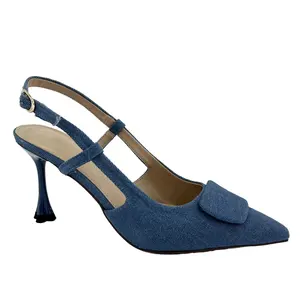 New Arrival Lucky-Clover Heel Women Heeled Slingback Pumps Glamorous Denim Upper Stiletto Heels Shoe For Ladies