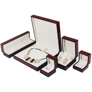 custom wood Shaped Woodiness Simple Large Mini Gift Red Paper Wood For Bracelet Set Packaging Jewelry Box With Ribbon