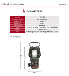 CO-500 CO-630A CO-400 CO-1000 Cu16-500mm2 دليل كابل العروات انقسام وحدة الصحافة أداة الكهربائية الهيدروليكية العقص أداة - Product Image 4