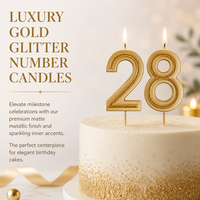 Bougies d'anniversaire en gros, non toxiques, dorées mates, chiffres 0-9, pour décoration de gâteaux et desserts, avec contour pailleté