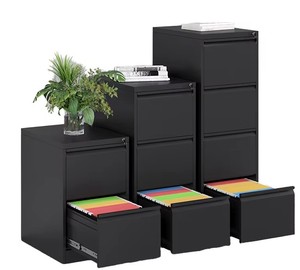 Meuble de classement mobile à 3 tiroirs entièrement assemblé, design moderne en métal noir, format A4, avec serrure à clé et roulettes, pour bureau à domicile ou salon - Product Image 1