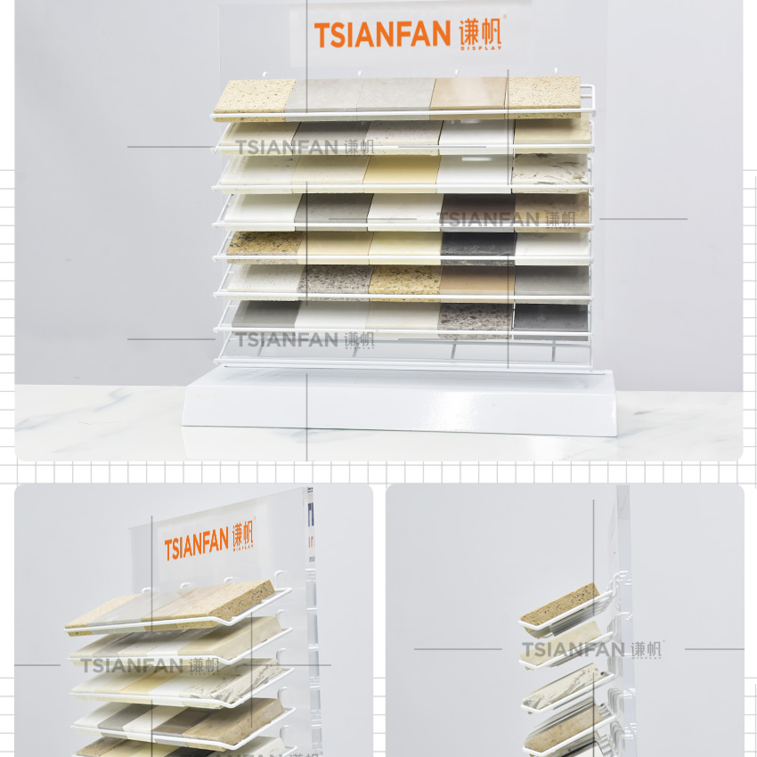 Countertop Acrylic Stand Ceramic Color White Display Marble Rack Desktop Granite Sample For Quartz Stone And Tile