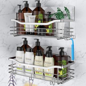 Baño Montado en la <span class=keywords><strong>pared</strong></span> de acero inoxidable <span class=keywords><strong>Sin</strong></span> perforación Paquete de 2 Estante adhesivo colgante para ducha Caddy - Product Image 2