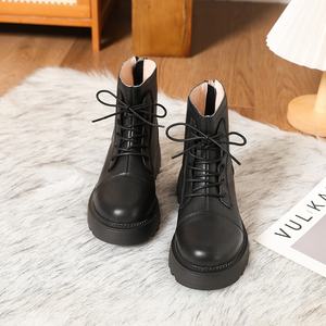 Botines de cuero vacuno negro de invierno, nuevos, con cordones, punta redonda, suela gruesa, resistentes al desgaste, antideslizantes, cómodos, transpirables, con forro de piel. - Product Image 5