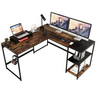Bureau industriel en bois en forme de L avec étagères Bureau d'ordinateur d'angle ou table longue pour 2 personnes Bureau d'étude d'écriture Mobilier de bureau